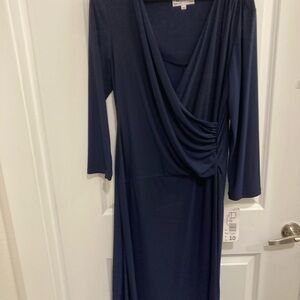 Elegant Navy Draped Midi Dress